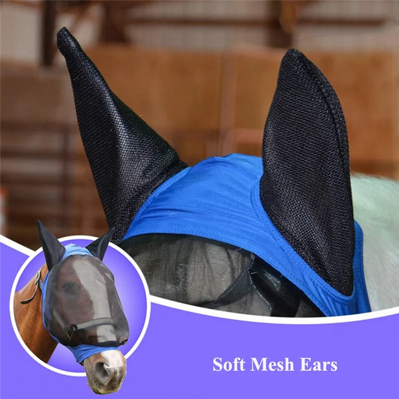 Horse Fly Mask Full Face Mesh Anti-UV Anti Fly Mask With Ears Accessories Horse Riding Breathable Net Protector Horse Ear Cover