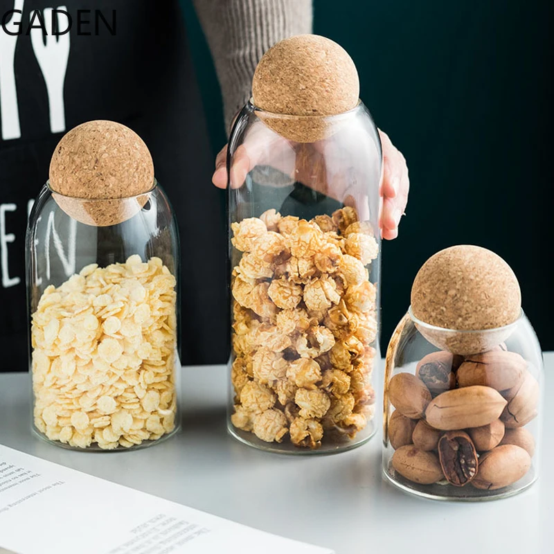 Transparent Glass Storage Jar with Cork Stopper for Coffee Beans and Multigrain Household Essentials