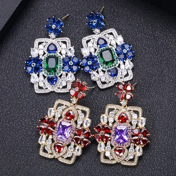 

janeklly trendy Geometric drop dangle Earrings For Women Accessories Full Cubic Zirconia Earrings Jewelry pendientes mujer moda
