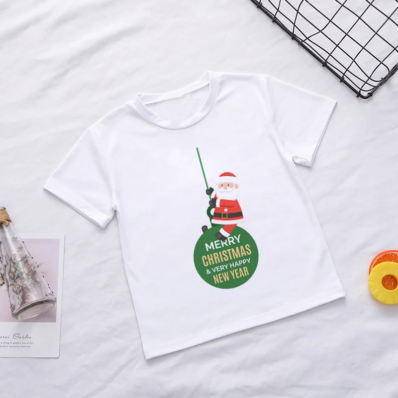 Рождественская рубашка коллекция года, новые футболки для мальчиков с изображением Санта-Клауса модная футболка Милая Одежда для девочек Kawaii, одежда для отдыха - Цвет: 915