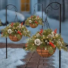 20 Inch Artificial Christmas Hanging Basket with Led String Lights, Pre-Lit Christmas Hanging Basket Hanging Flowers