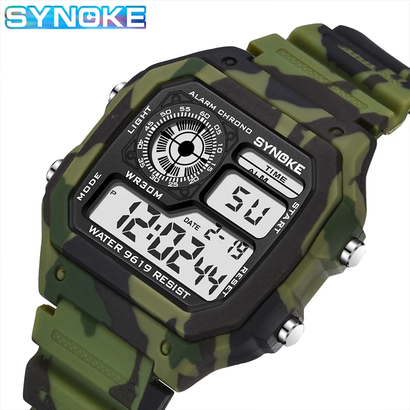 SYNOKE Sport Watch Men Waterproof Camouflage Military Watches For Men Square WristWatch Man Clock Male Relojes Hombre Digitales