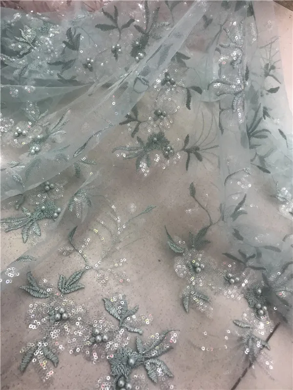 

fashionable SYJ-916814 embroidered lace fabric with beads french net lace fabric for wedding dress