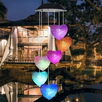 

Wedding Love Party Ornaments Solar Wind Chime Light LED Garden Hanging Holiday Festival Rotating Light Color Change Pendant