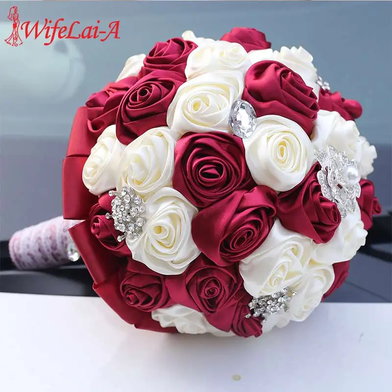 20CM High Quality Artificial Flower Bridesmaid Bouquets Handmade Foam Flowers Bride 's Bouquet Silk Rose Holding Flowers Bouquet