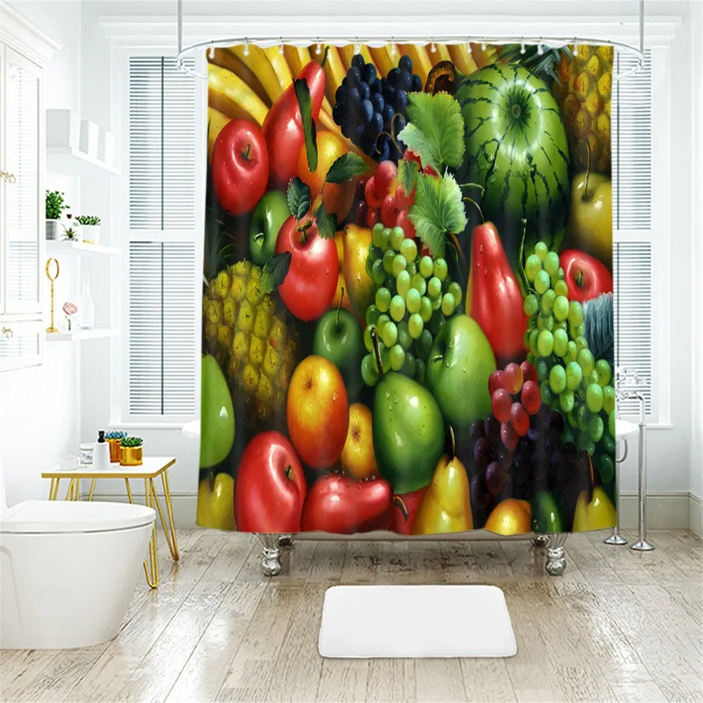Shower Curtain Bathroom Modern Fresh Fruit Peach Print Polyester Fabric Artistic Decorating | Дом и сад