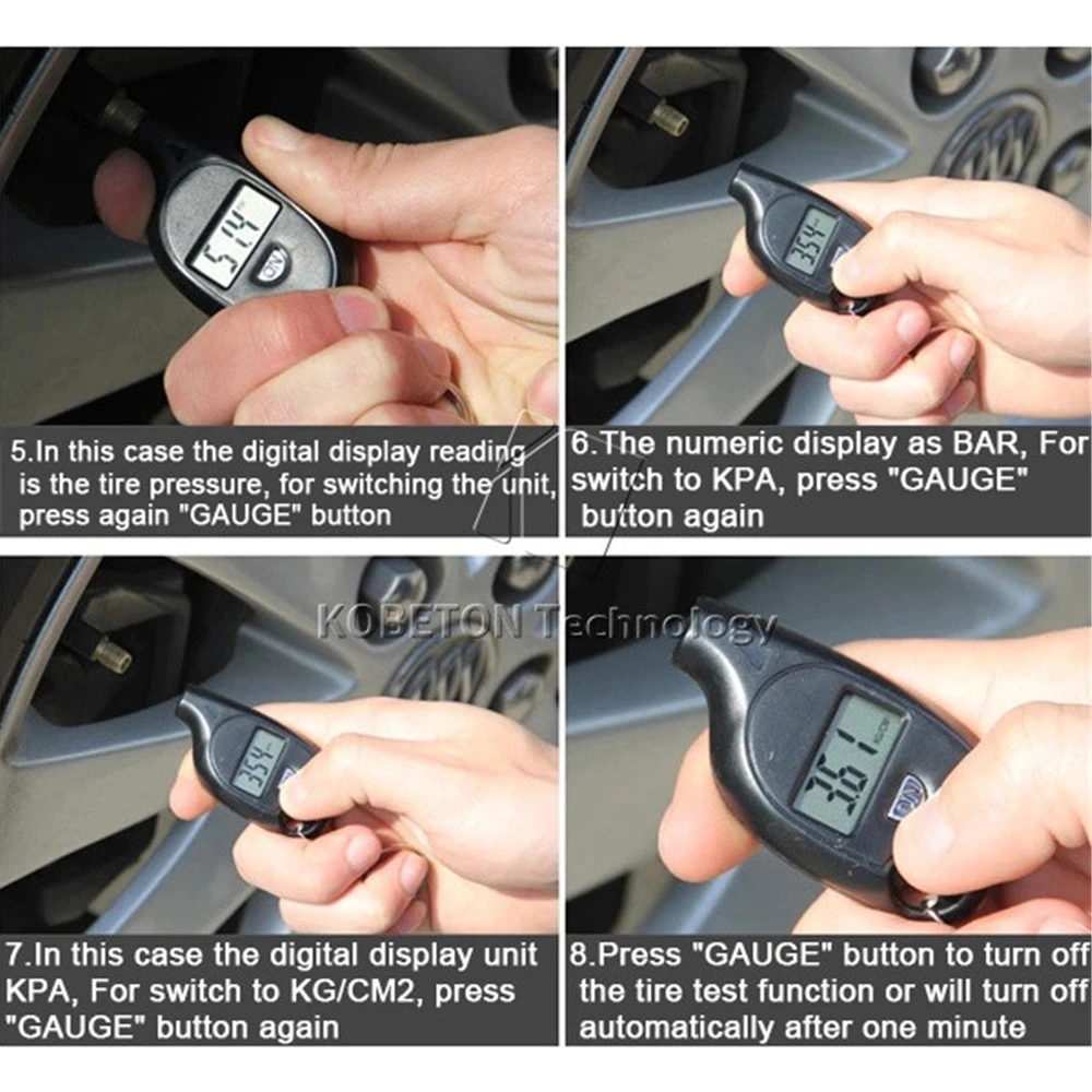 Compact Keychain Digital LCD Tire Pressure Gauge (2-150 PSI)