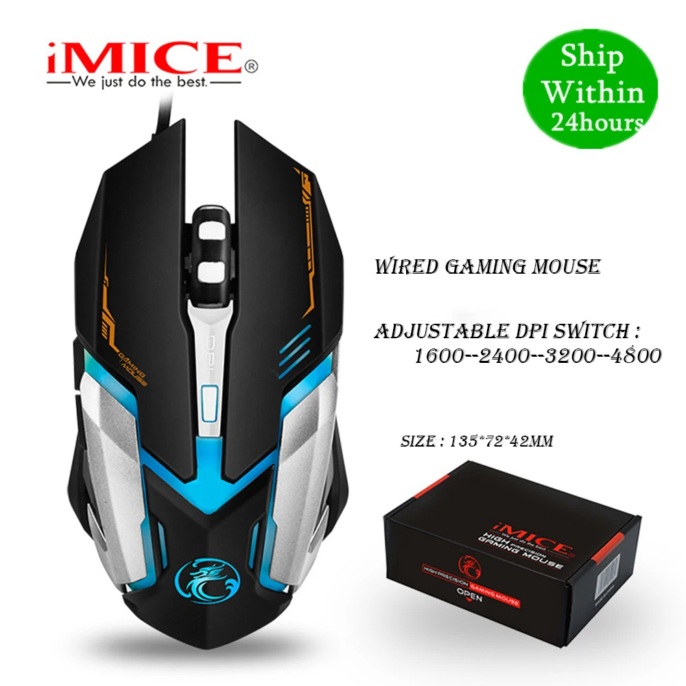 Проводная игровая мышь iMICE V6 USB оптическая 6 кнопок компьютерная для ПК геймерские