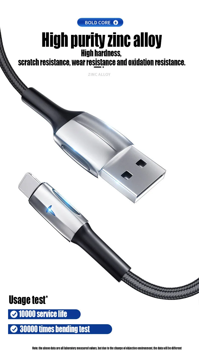 1 м данных USB зарядное устройство кабель для телефона люминесценции нейлон 3A Быстрая зарядка происхождения длинный провод шнур