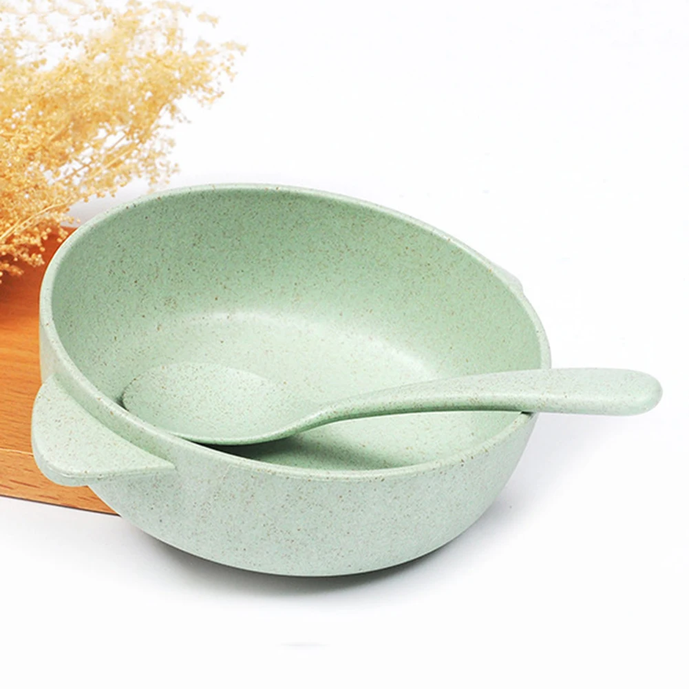 2 Pcs/Set Baby Feeding Food Tableware Wheat Kid Dishes Eco-Friendly Children Training Dinnerware Plate Bowl Spoon