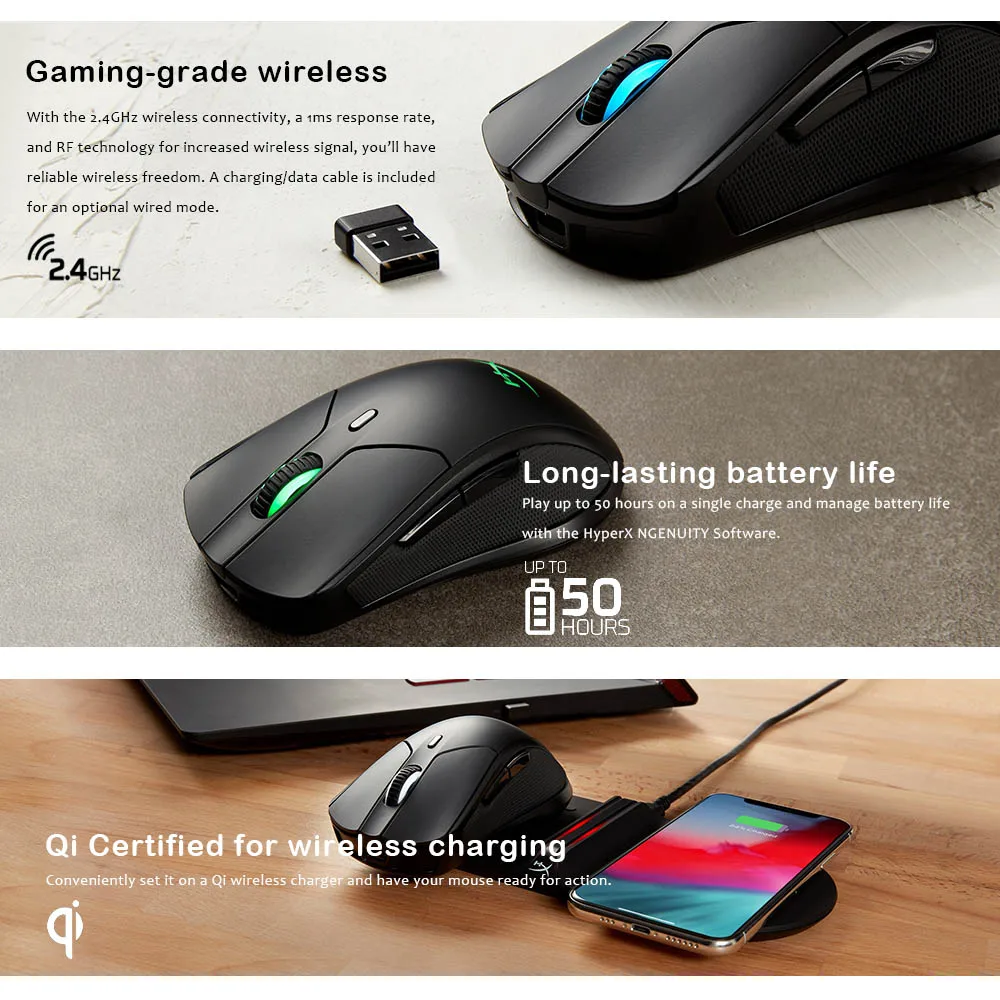 Kingston Hyperx Pulsefire Dart Wireless Gaming Mouse Pixart 33 Sensor Dpi 450 Ips Qi Certified For Wireless Charging Mice Aliexpress