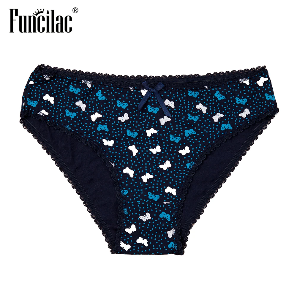 

Cotton Women's Panties Sexy Bikini Briefs Lace Female Underwear Butterfly Print Lingerie Plus Size Intimates 1 Piece FUNCILAC