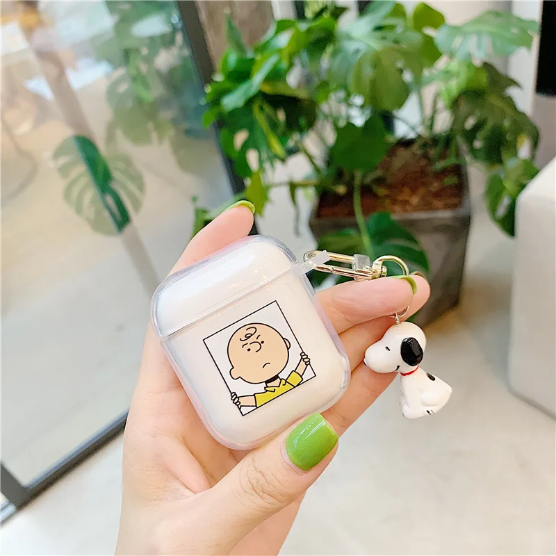 Чехол из ТПУ с брелоком для Airpods1, 2 чехол для наушников с изображением собаки-арахиса Шарли для Apple AirPods, беспроводная bluetooth-гарнитура# F0