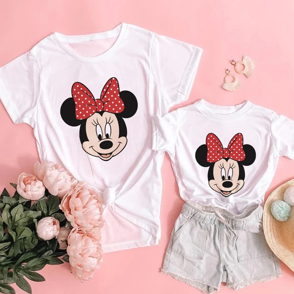 Camisetas con estampado de ratón de Minnie para mujer, playera de manga corta a la moda para niños y niñas, ropa informal a juego para la familia