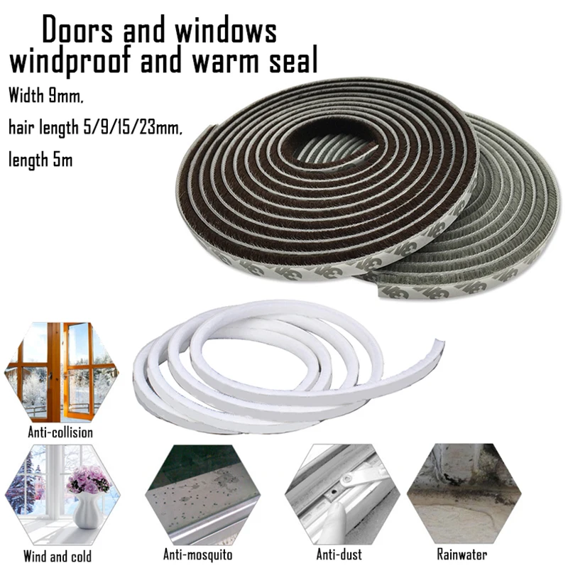 

10meters Self-adhesive Sealing Wind-proof Brush Strip For Home Door Window Sound Insulation Strip Gasket