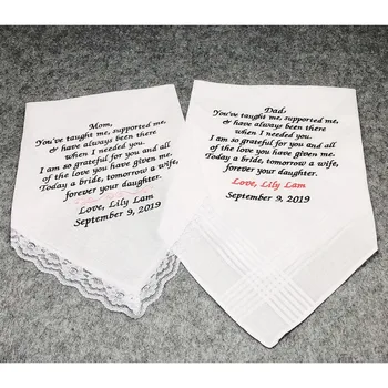 

1PC Personalized Wedding Embroidered Handkerchief for Mother and Father of the Bride Handkerchiefs from daughter Gift