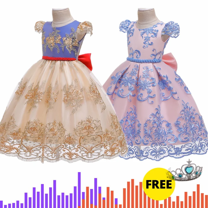 Новые детские платья принцессы с цветочной вышивкой для девочек; кружевное бальное платье-пачка; Одежда для маленьких девочек; детское платье для свадебной вечеринки