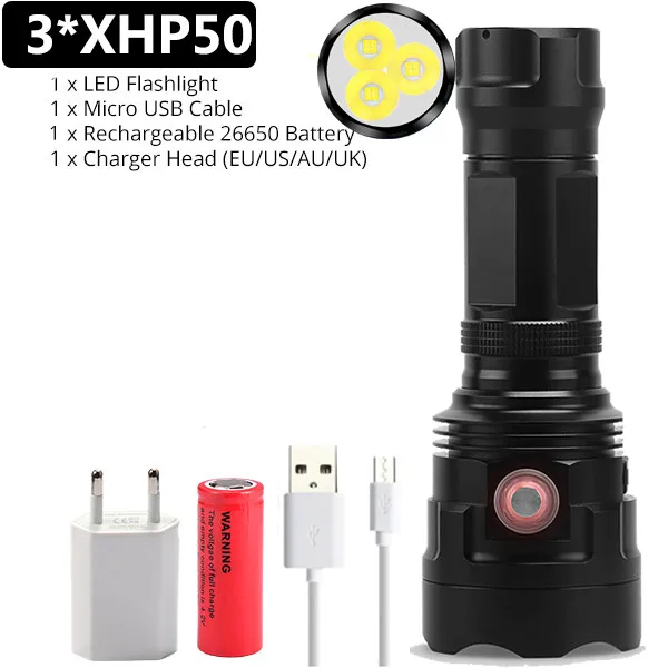 Option F Мощный 3* XHP50 светодиодный вспышка светильник XHP90 фонарь Перезаряжаемые Водонепроницаемый лампа ультра яркий светодиодный вспышка светильник 6 режимов на открытом воздухе фонарь светильник - Испускаемый цвет: Option F
