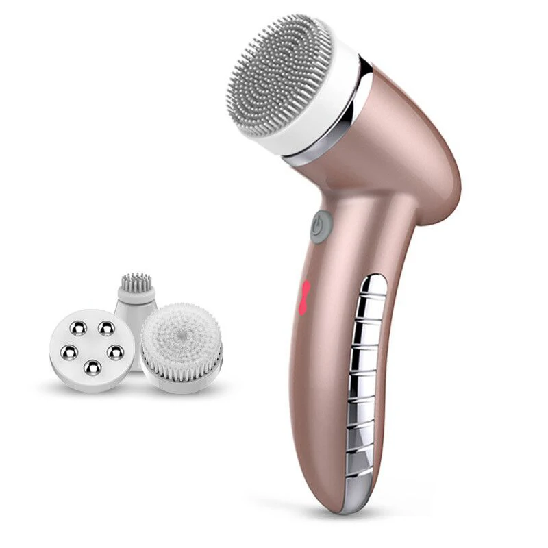 ROSEGOLD 4 в 1 Очищающая щетка для лица, звуковая вибрация, мини очиститель для лица, силиконовая Глубокая Чистка Пор, электрический массаж лица, водонепроницаемый - Цвет: ROSEGOLD