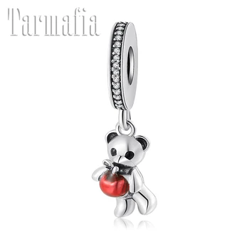 

Cute Bear and Enamel Red Apple Pendant Charm 925 Sterling Silver CZ Beads Fit Original Pandora Charms Bracelets Jewelry Making