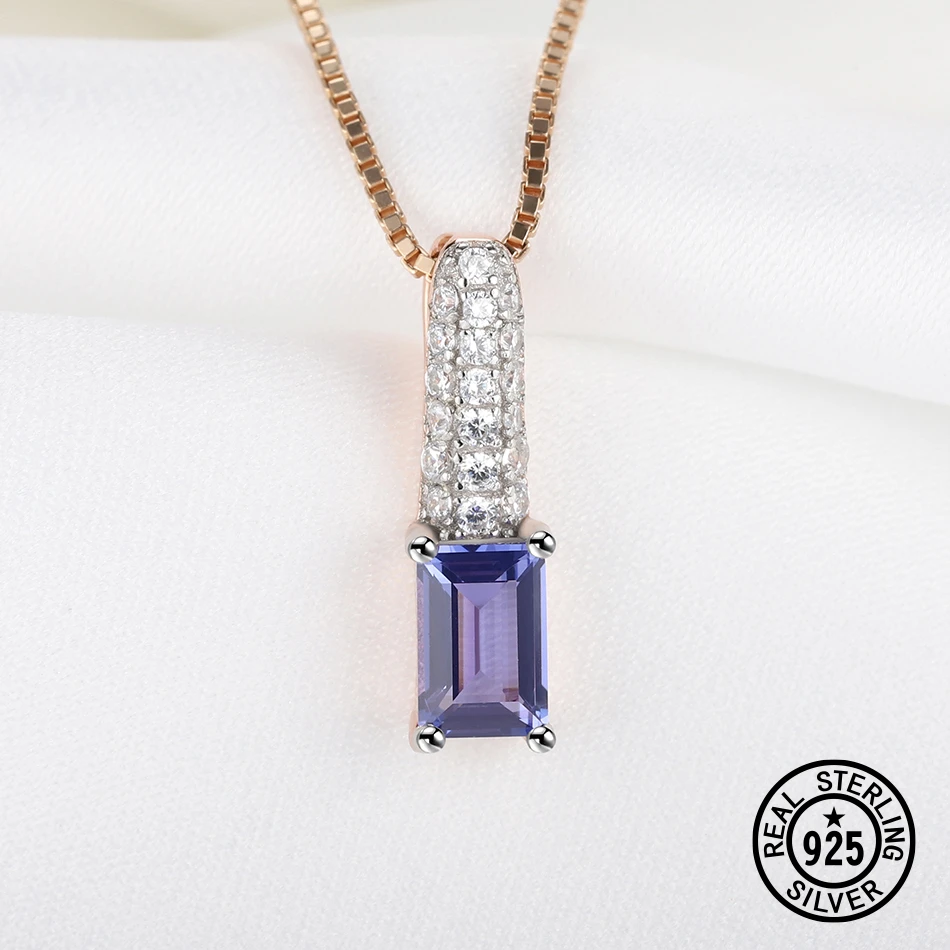 925 Sterling Silver Necklace Tanzanite Created Gemstone For Women Lover Anniversary Gift Delicate Fine Jewelry Rose Gold Plated | Украшения
