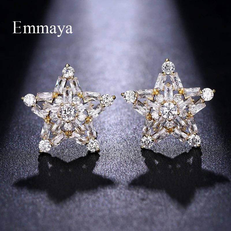 gold Emmaya блестящее украшение для женщин в форме звезды с AAA кубическим цирконием Новое поступление, серьги для банкета - Окраска металла: gold