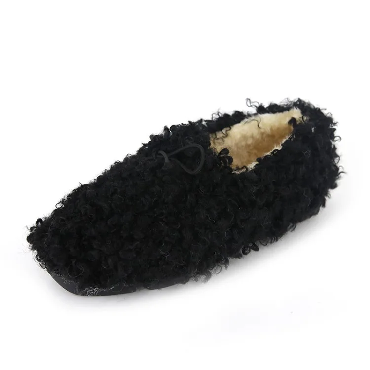 Zapatos de muje/Модная женская обувь на меху; зимняя хлопковая обувь на плоской подошве; женские мягкие удобные лоферы без шнуровки с плюшевой подкладкой; Warmr Y18-04 - Цвет: Черный