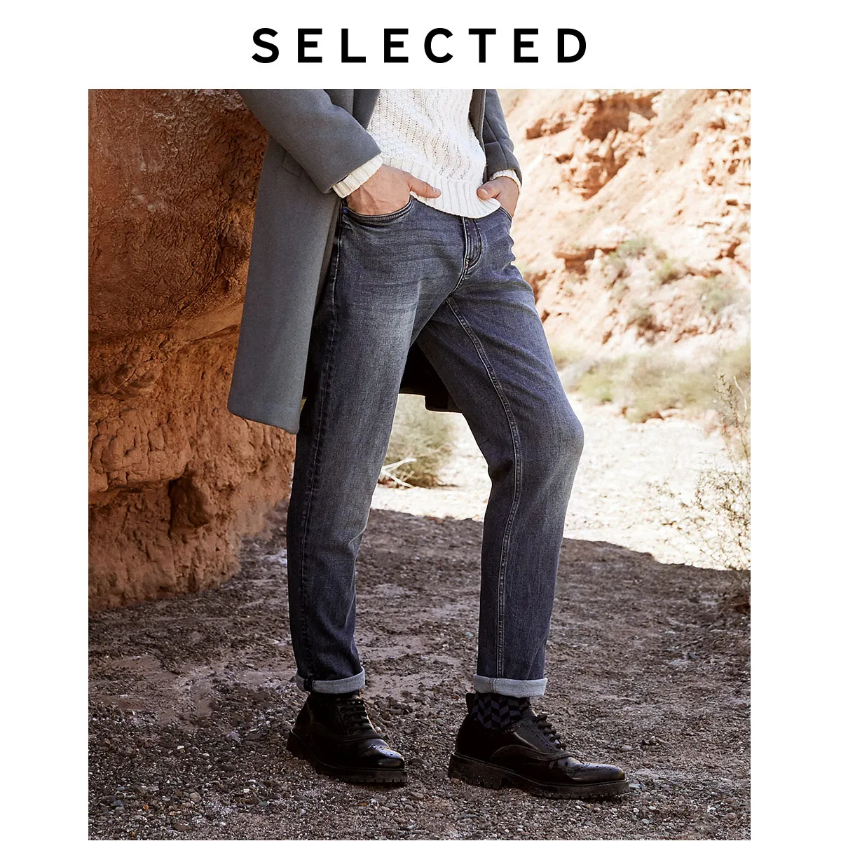 Отборные мужские зимние Стрейчевые контрастные зауженные джинсы L | 419432522