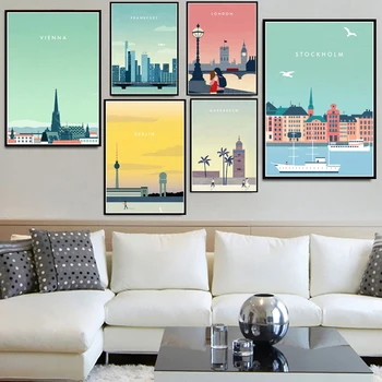 

Amsterdam Barcelona New York Travel City Minimalist Poster Prints Canvas Oil Painting Art Wall Pictures Home Decor quadro plakat