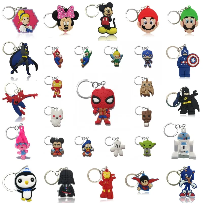 

500pcs Cartoon Keychain Mickey Avenger Super Mario Anime Key Ring Game of Thrones Key Chain Star Wars Key Holder Kids Party Gift