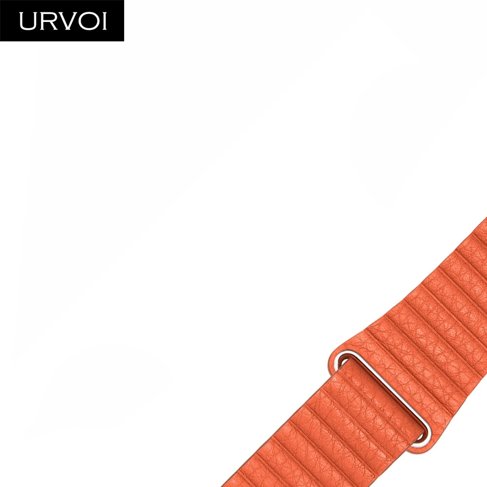 Orange URVOI Leather loop for Apple Watch band for iwatch series 5 4 3 2 1 leather strap with magnet buckle comfortable soft New - Цвет ремешка: Orange