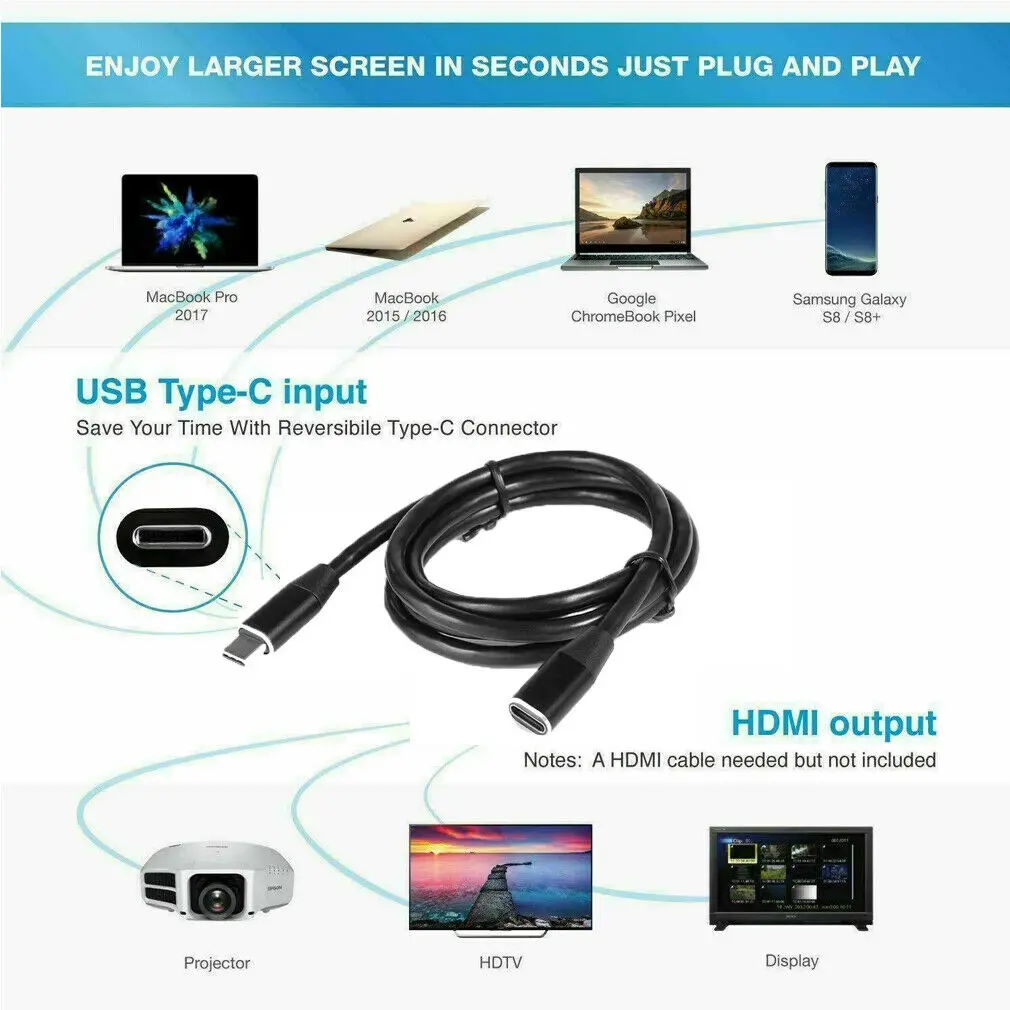 1 м Тип C USB 3,1 мужчин и USB-C женщин для расширения данных Кабельный УДЛИНИТЕЛЬ шнур цифровые кабели Прямая