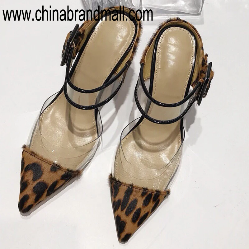 

Ladies Leopard Sandals With Heels Designer Shoes Women Luxury Sandals 2019 With Transparent Cover