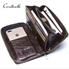 Genuine Leather Men Clutch Wallet  Brand Male Card Holder Long  Zipper Around Travel Purse With Passport Holder 6.5" Phone Case 1