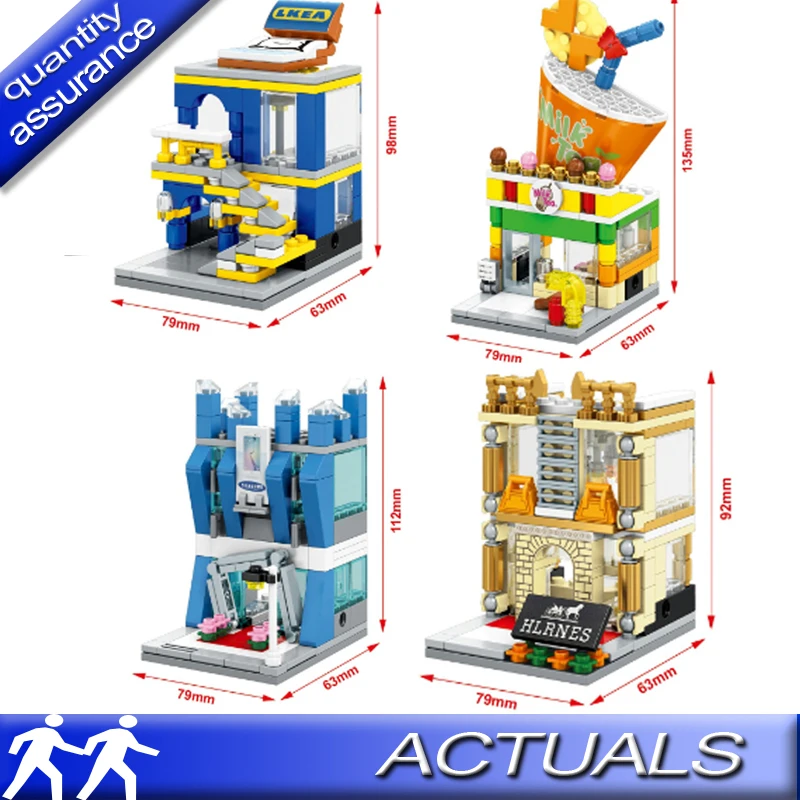 

4pcs/lot Sembo SD6066-69 Building Blocks Lkea Hlrnes Store Samsung Mobile Milk Tea Shop Street View Brick Compatible