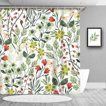 

Floral Shower Curtain with 12 Hooks, Leaf Flower Shower Curtain Modern, Plant Bath Curtains, Decorative Bathroom Curtain