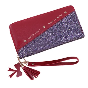 

Fashion Women Glitter Wallet Purse Long Design PU Leather Sequins Zipper for Money Coin 19x9x2.5cm-B5