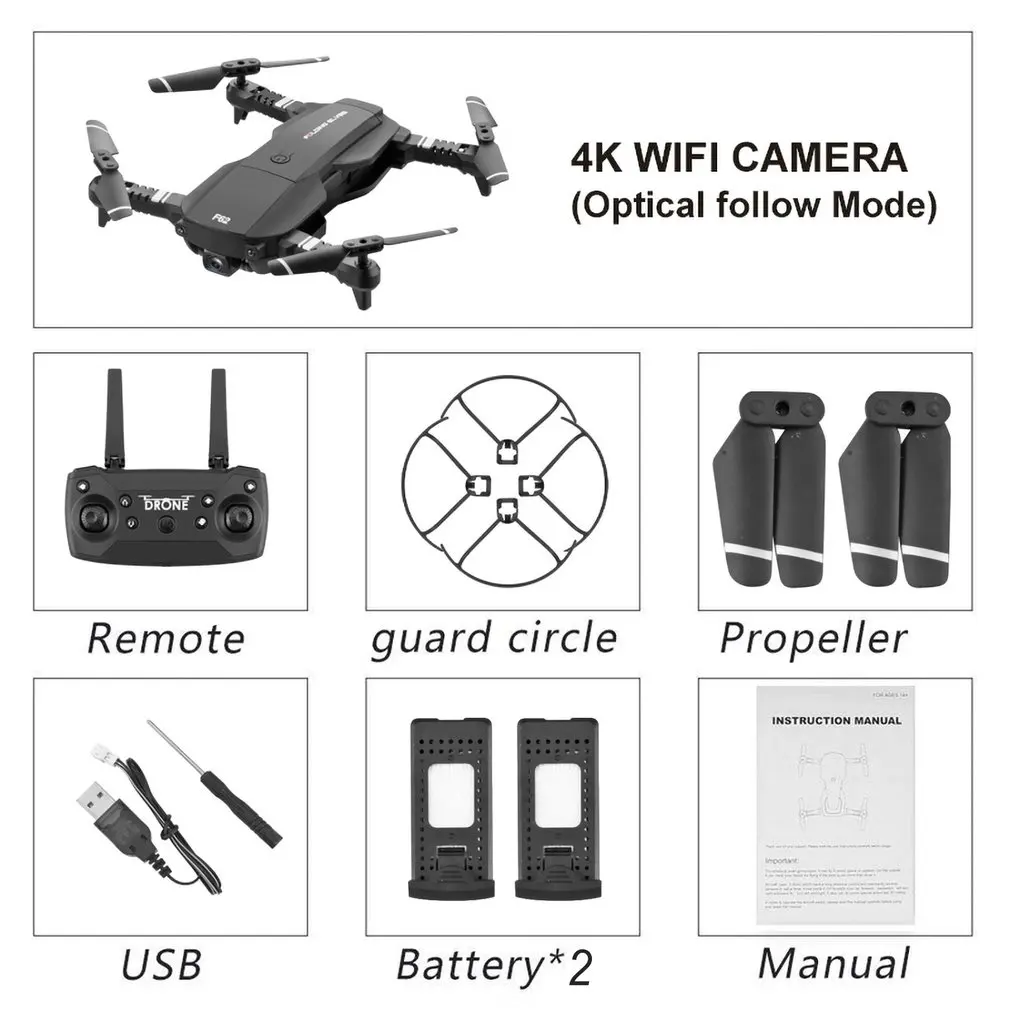 F62 Радиоуправляемый Дрон 2,4G wifi 0.3MP/4K 16MP HD широкоугольная камера Радиоуправляемый Дрон оптический контроль потока следить за радиоуправляемым воздушный Квадрокоптер - Цвет: 4K Black 2B