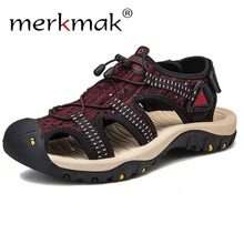 Merkmak/летние сетчатые сандалии; Мужская дышащая обувь на плоской подошве; Повседневная походная обувь с нескользящей стелькой; мужская пляжная обувь; большой размер 47