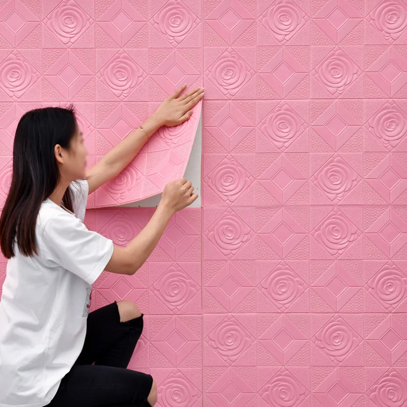 10pcs 3d Rose Pattern Wall Sticker Wall Panel Ceiling Selfadhesive
