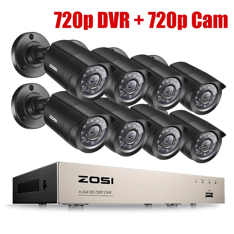 720p cam ZOSI 8CH CCTV система HD-TVI DVR комплект 8 шт 720 p/1080 p Домашняя безопасность Водонепроницаемая наружная камера ночного видения комплект видеонаблюдения - Цвет: 720p cam