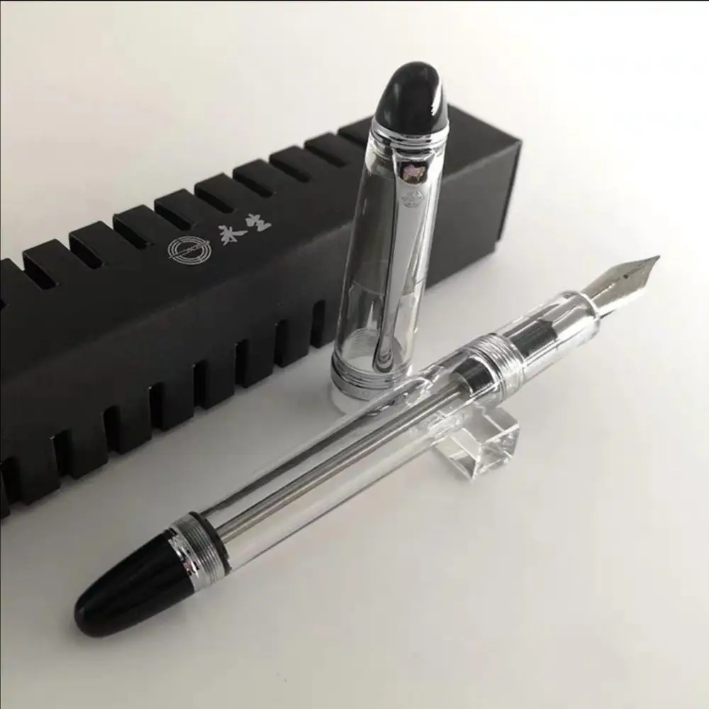 

HERO wing sung 699 Transparent Clear With Silver Clip Vacuum fountain pen Fine Nib Stationery Office school supplies