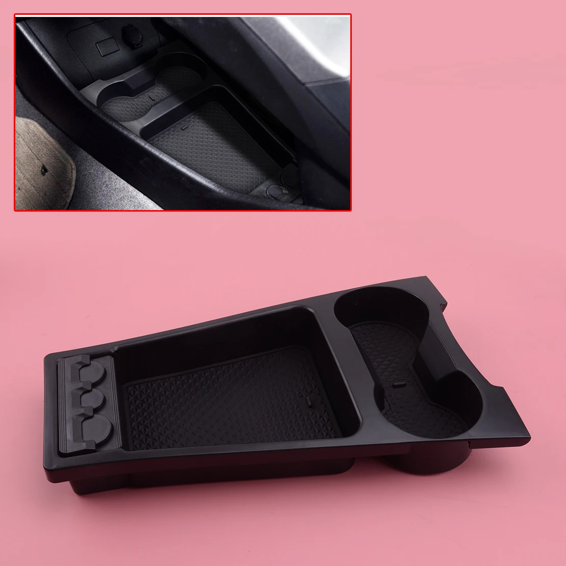 Plastic Center Console Storage Box Organizer Dual Cup Drink Holder Tray