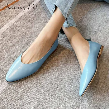 

Krazing pot genuine leather sweet ladies shoes slip on classic round toe low heels elegant women basic dating solid pumps L21