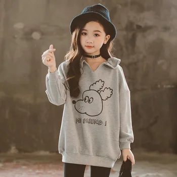 

Cartoon Sweatshirt for Girls Teenage Long Sleeve V-neck Hoodies 6 8 10 11 12 years Casual Children Clothing Outfit