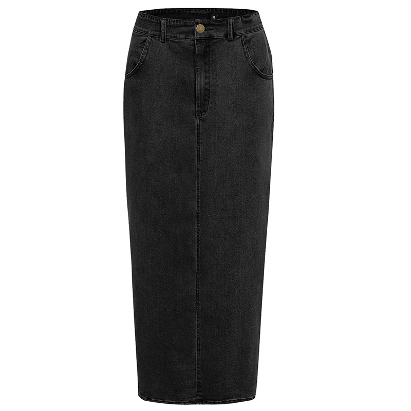 Black skirt Siskakia, облегающая юбка-карандаш, длинная, джинсовая, эластичная, высокая талия, однотонная, макси, джинсовая юбка с карманами, осень, модная, тонкая, для женщин, Новинка - Цвет: Black skirt
