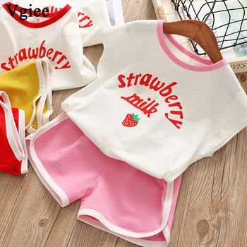 

Vgiee Kids Clothes Girl Get Strawberry Printing Vest and Shorts Two-piece Set T-shirt Children Shorts Pant Summer Outfit