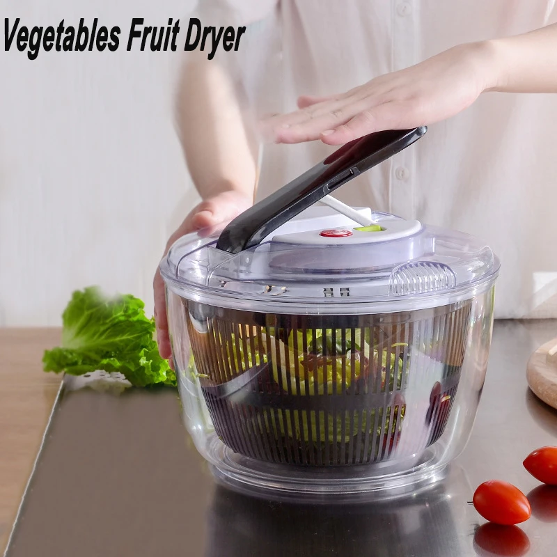 Green Salad Spinner Household Vegetables Dryer Drying Machine Veggie Fruits Dehydrator Colander Washer Fruit Wash Clean Multi-use Basket Manual Storage 