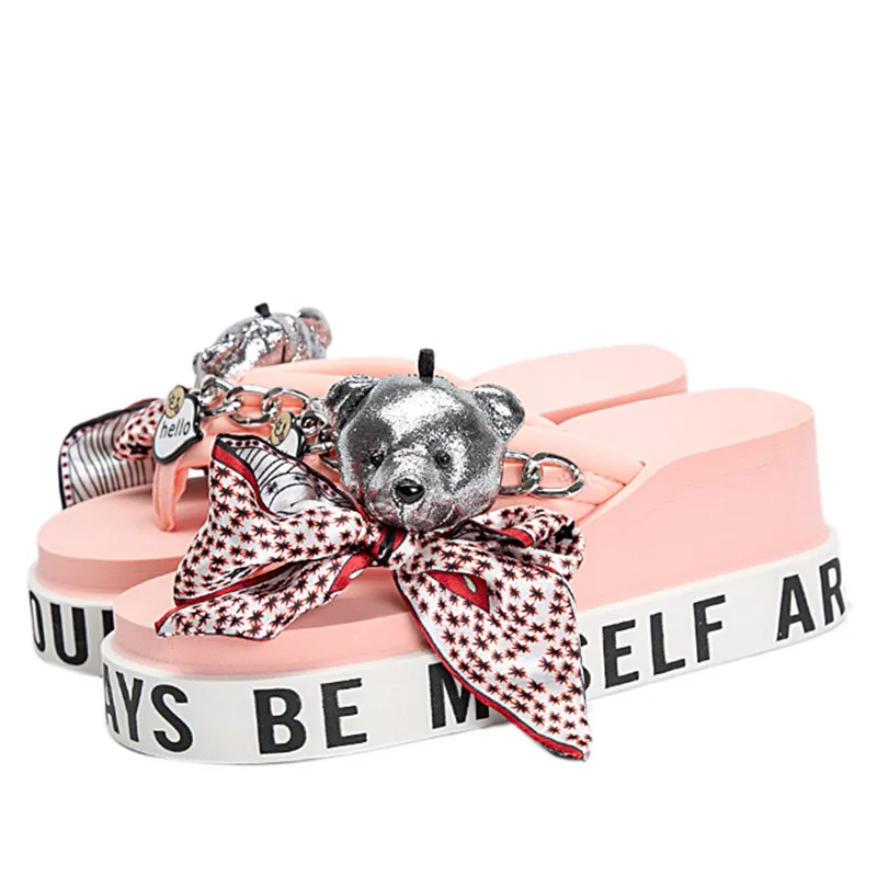 

Cute Pink Women Summer Slippers Flips Flops Beach Shoes Outside Flat Slides Ladies Wedge Shoes Casual Platform Sandals