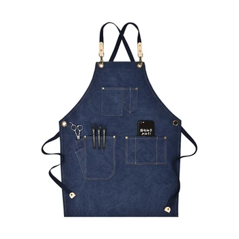 

Chef Apron Cotton Canvas Cross Back Adjustable Apron with Pockets for Women and